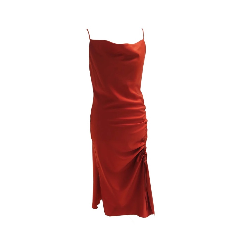 NWT Zara | Red Satin Cowl Neck Midi Dress with Rouching